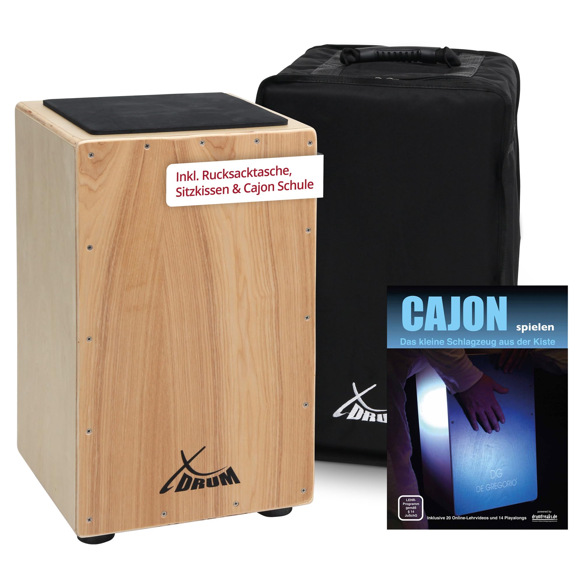 XDrum Primero Cajon Natural including Pocket (Snare Sound, Box Drum, Drum Box, Wood, including Gig Bag and Allen Key)
