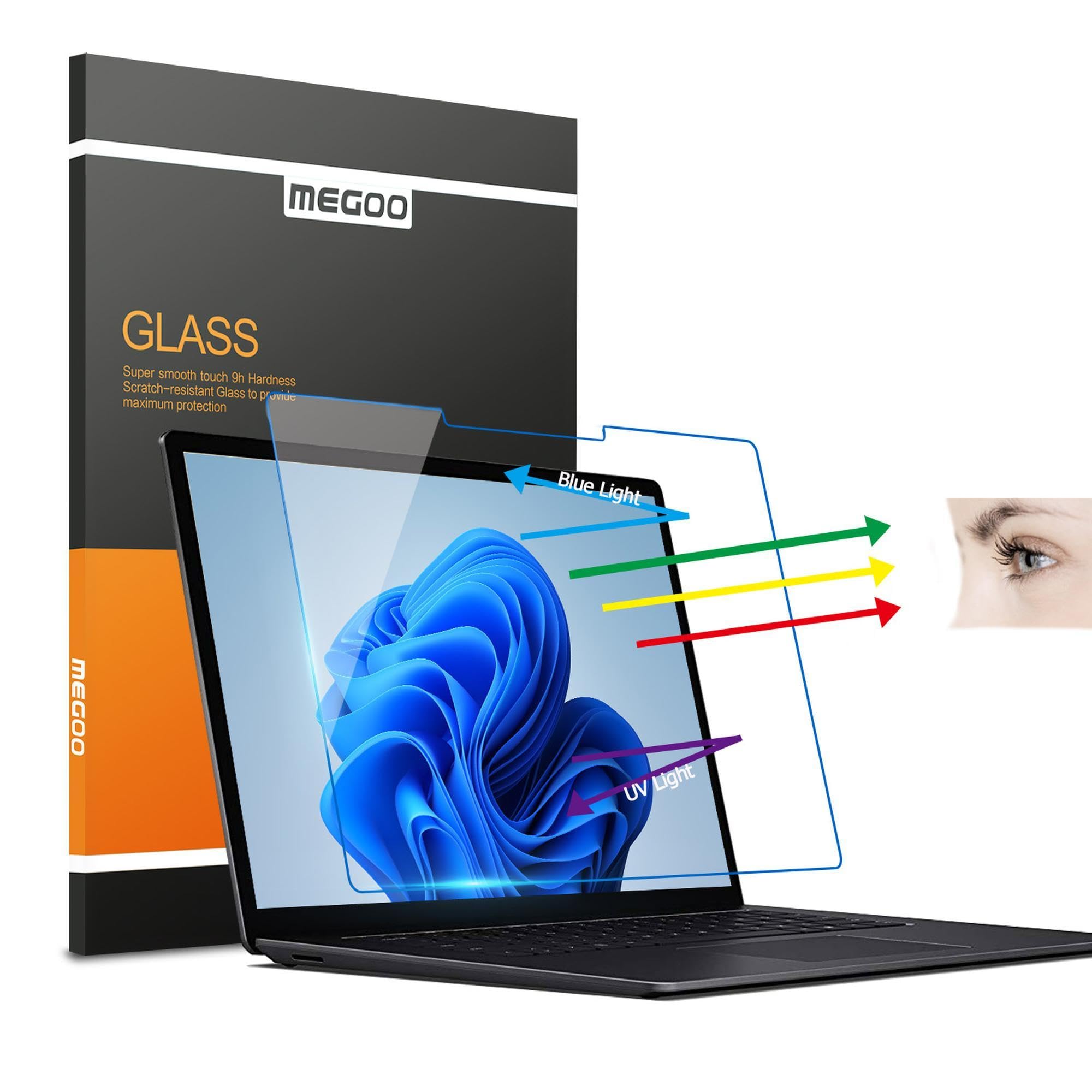 MEGOO Surface Laptop 5/6/4/3/2/1 (13.5 inch) Tempered Glass Screen Protector,Premium (Blue Light Blocking) Glass Protect Eyesight/Anti-Scratch,Also For Microsoft Surface Laptop (2024 Release)