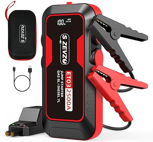 Automotive - S ZEVZO ET03 Car Jump Starter 4000A Jump Starter Battery Pack for Up to 8.0L Gas and 7.0L Diesel Engines, 74Wh Portable 12V Jump Box with USB Ports, LCD Display, Storage Case, and LED Light