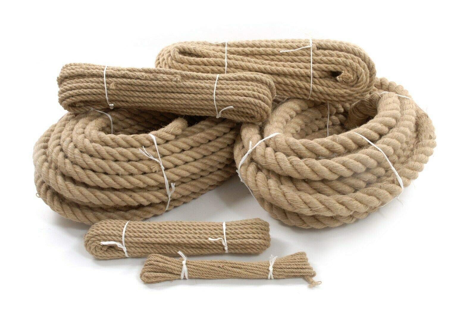 Natural Jute Rope Twisted Braided Decking Garden Boating Sash 6mm - 40mm (18mm, 5m)