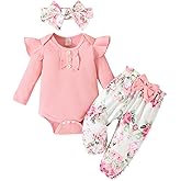GDTOGRT Baby Girl Clothes Newborn Infant Outfits Ruffle Romper+ Floral Pants + Cute Headband Sets for Girls