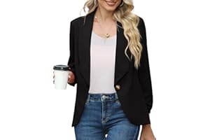 GRECERELLE Blazer Jacket for Women 3/4 Ruched Sleeve Business Casual Outfits Open Front Cropped Blazer