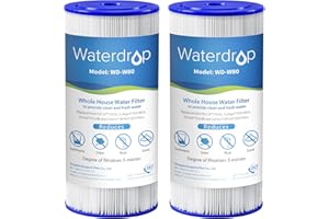 Waterdrop FXHSC Whole House Water Filter, Replacement for GE® FXHSC, GXWH40L, GXWH35F, American Plumber W50PEHD, W10-PR, Culligan® R50-BBSA, 5 Micron, 10" x 4.5", High Flow Sediment Filters, Pack of 2