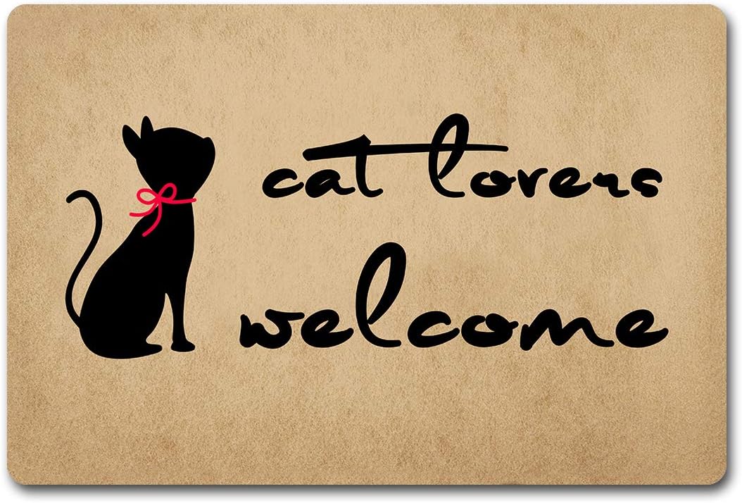 ST Entrance Door Mats cat Lovers Welcome Monogram Funny Welcome Mat for Entrance Way Outdoor/Indoor Bathroom/Kitchen Anti-Slip Rubber Rugs Personalized Doormat 23.6"(W) X 15.7"(L)