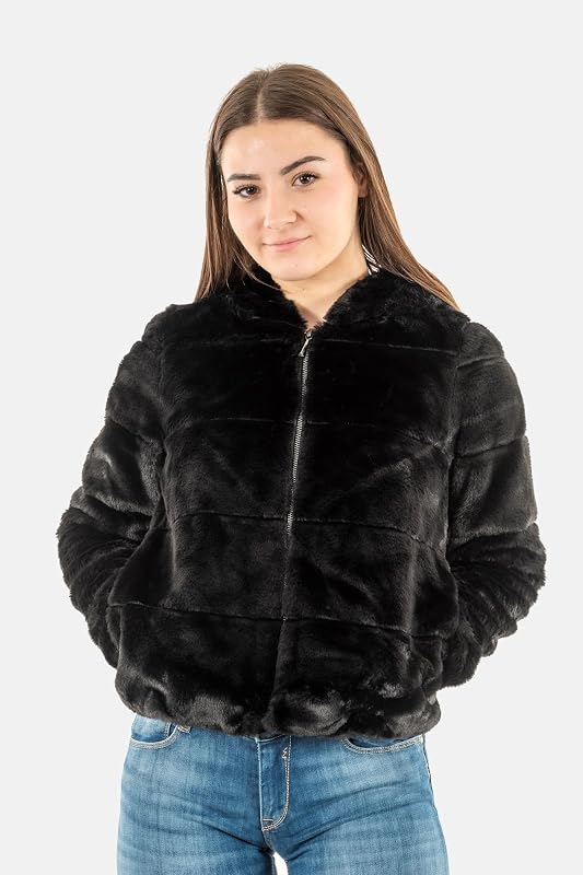 Onlnewchris Fur Hooded Jacket CC Otw Giacca, Nero, S Donna