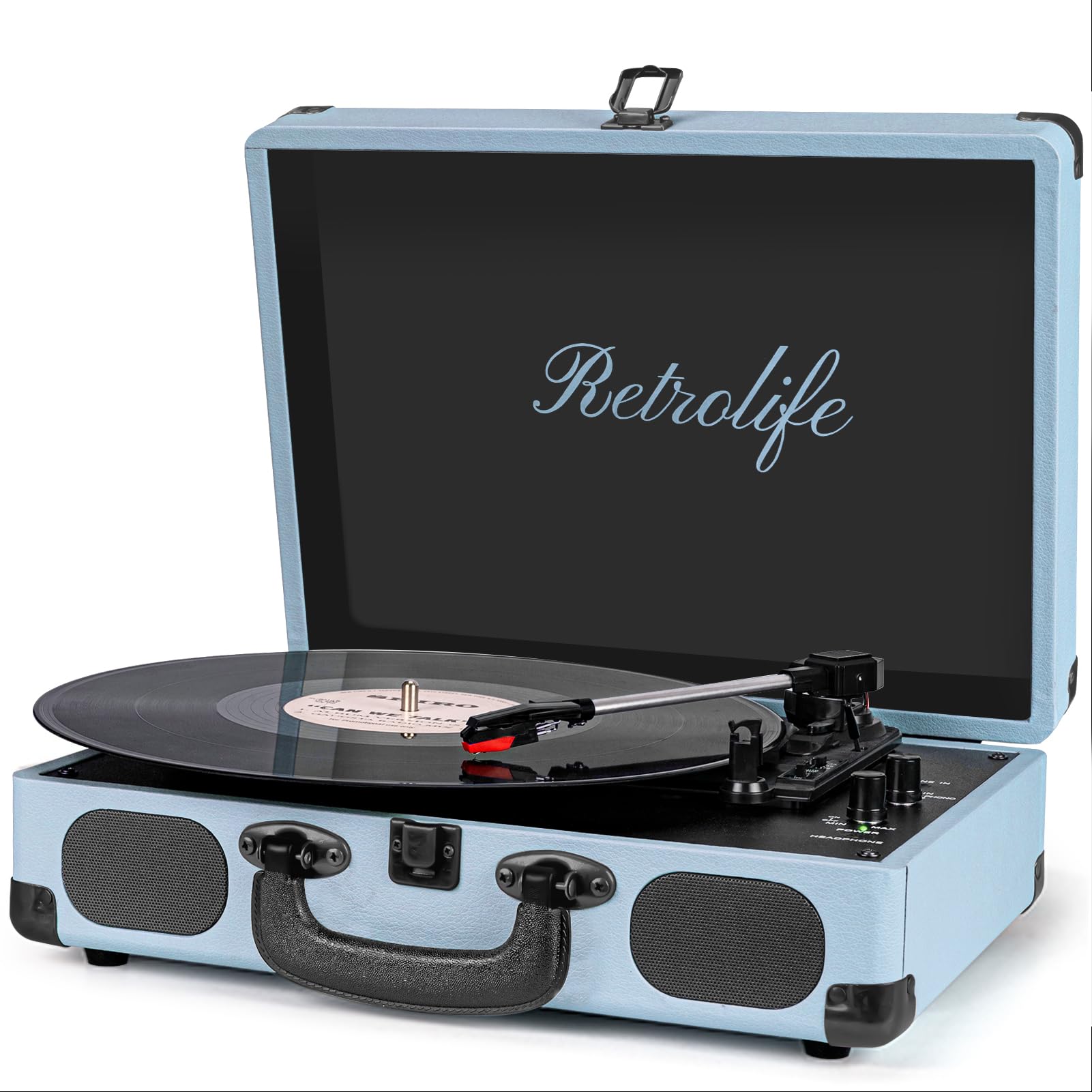 Photo 1 of ***Factory seal***

Vinyl Record Player 3-Speed Bluetooth Suitcase Portable Belt-Driven Record Player with Built-in Speakers RCA Line Out AUX in Headphone Jack Vintage Turntable Haze Blue