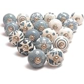 Eleet Assorted Ceramic Cabinet Knobs - Vintage Cabinet Cupboard Door &amp; Drawer Pulls Chrome Hardware (Ceramic Knobs Set of 20, Grey &amp; White)