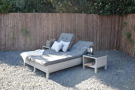 lifestyle4living Gartenliege aus Polyrattan Geflecht grau, verstellbar inkl. Auflage. Die klappbare Doppelliege ist wetterfes