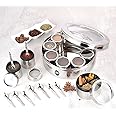 MARU Extra large Stainless Steel Indian Masala Box with See Through Threaded Lids, Elegant Spice box, Masala Dabba with 9 Spice Containers & 9 spoons for Kitchen Organizer, Spice Storage Container