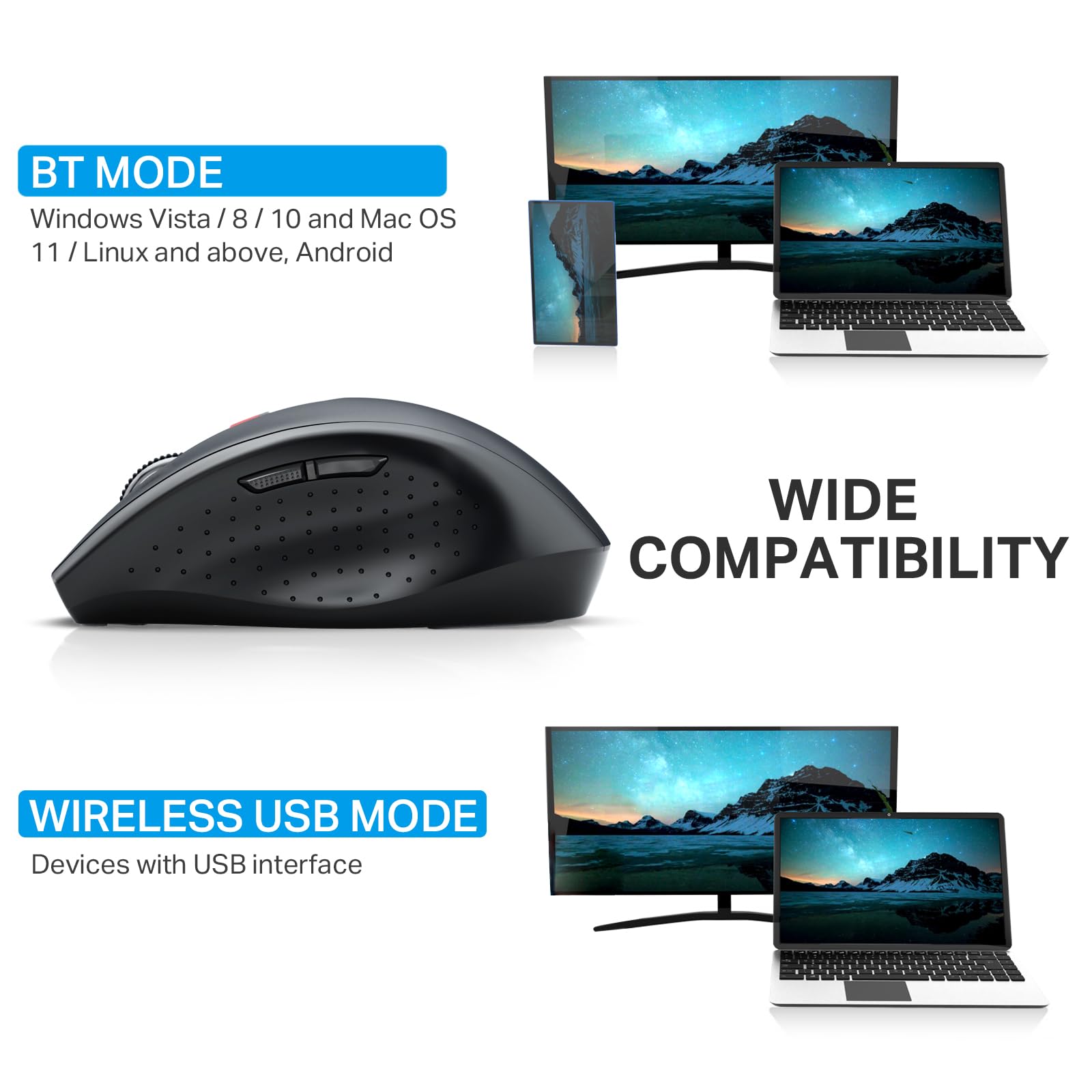 E-YOOSO Bluetooth Wireless Mouse for Laptop, Portable Optical Computer Mouse, 6 Buttons, Cordless 2.4GHz with USB Receiver, 5-Level 4800 DPI, 18 Months Battery Life, for PC, Chromebook, Windows, Mac