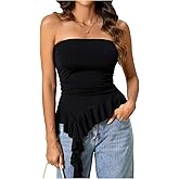 SOLY HUX Women's Ruffle Tube Top Strapless Sleeveless Ruched Asymmetrical Hem Summer Bandeau Tops