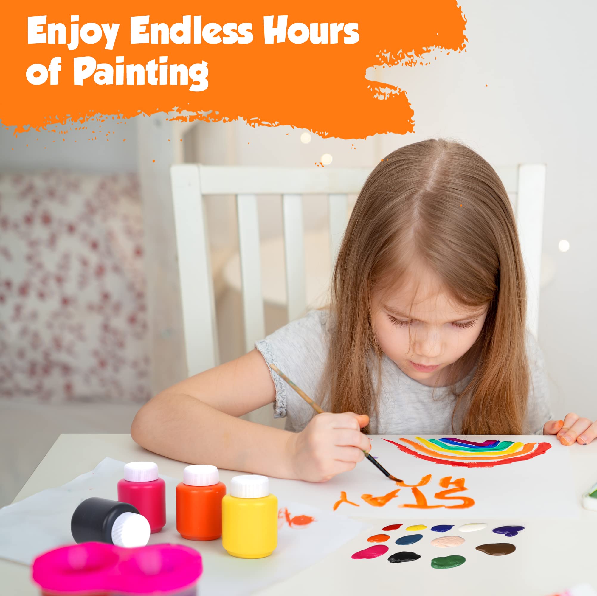 Kids Painting Set, Washable Paint for Kids 12 Colors, Non Toxic Tempera Paint 2 oz Each, Paints for Toddlers Art, Craft, School and Home Finger Paints Projects