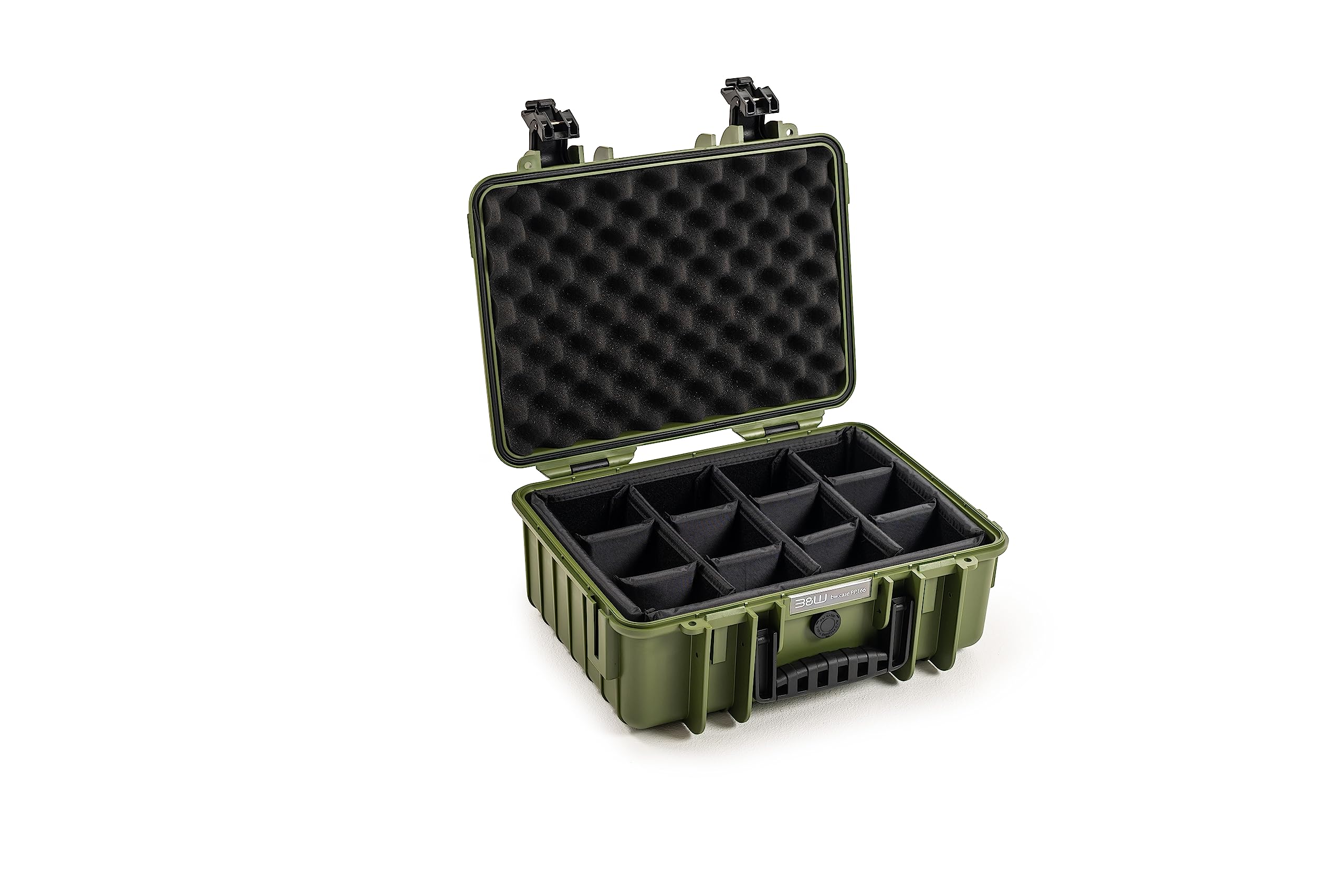 B&W Outdoor Transport Case with Variable Compartments - Waterproof according to IP67 Certification, Dustproof, Shatterproof and Indestructible, Bronze Green, Typ 1000 - Innenmaß 25x17x9cm, Compartment