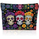 Floral Skull Makeup Bag Mexican Sugar Skull Cosmetic Bags Makeup Pouch | Skeleton Lover gifts Travel Toiletry Zipper Bag for Women Girls Sister Mom Christmas Halloween Birthday Sugar Skull Gifts