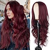 Aida ble Long Wavy Wine Red Wig for Women 26inch Burgundy Middle Part Wig Natural Looking Heat Resistant Synthetic Wigs for Girls Cosplay Daily Party Use