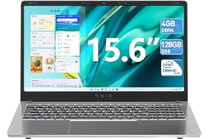 SGIN Laptop 4GB DDR4 RAM 128GB SSD, 15.6 Inch Laptops, Intel Celeron Quad Core Processor, Intel UHD Graphics 600, WiFi, Bluetooth 4.2, USB3.0, Mini HDMI