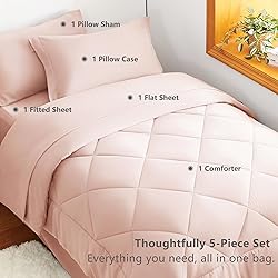 CozyLux Twin Comforter Set with Sheets Blush Pink