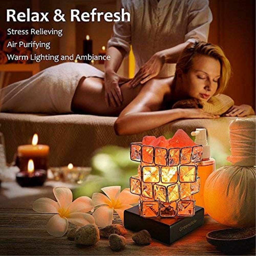 Himalayan Salt Lamp Pink Rock Salt Lamps Night Light,Greenclick Himalayan lonic Natural Salt Crystal Light Lamp With Wooden Base,Dimming Switch & UL-Listed Cord Best Gift Idea