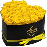 GLAMOUR BOUTIQUE 27 Flower Forever Heart Shape Box, Eternal Preserved Roses Gift for Her, Lasting Flowers, Premium Floral Heart Box for Birthday, Anniversary or Valentine’s Day, Yellow (Color-Treated)