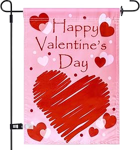 Aozer Valentines Day Garden Flag 12 x 18 Inch Valentine Day Garden Flag with 1 Rubber Stopper and 1 Clear Anti-Wind Clip for Valentine's Day Home Garden Wedding Party Decorations (Color 1)
