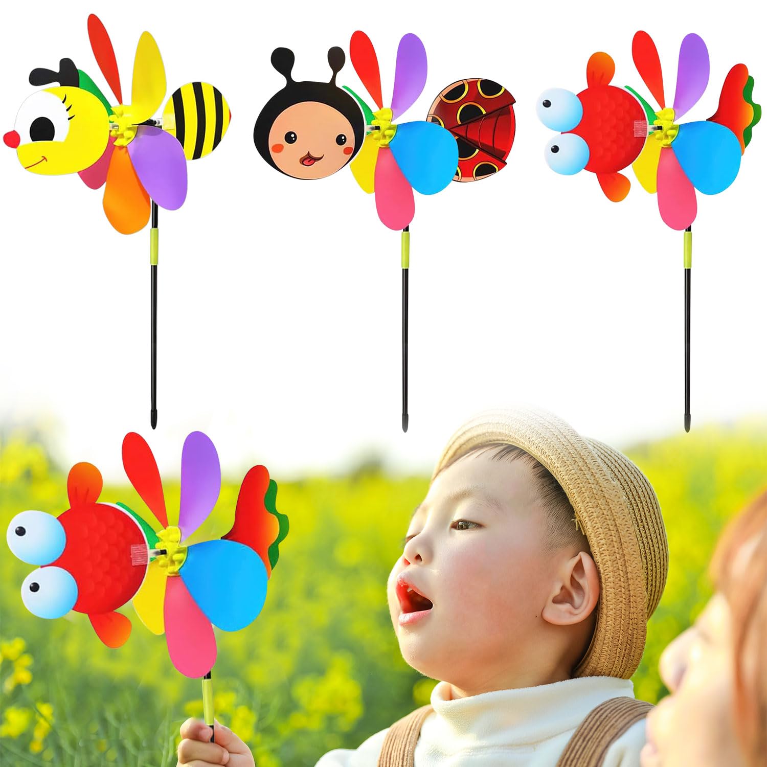 Animal Windmill, 3 Pieces Garden Windmills, Windmills Children, 3D Windmill, Wind Spinner, Garden Decoration, Windmills for Balcony, Patio, Garden