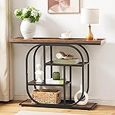HOOBRO 43.3" Long Console Table, 4-Tier Wood Entryway Table with Base, Industrial Sofa Table with Storage, Behind Couch Table