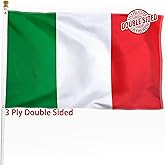 Italy Italian Flag 3x5 ft Outdoor, Double Sided Italian Banner | 3 Ply Heavy Duty Italy National Country Flag, 100% Quality Polyester with Brass Grommets 4 Rows Stitches