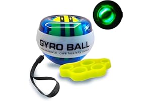 HAIYUES Auto-Start Gyro Ball Wrist Trainer – No Counter Grip Strengthener with Finger Band for Hand & Forearm Exercise – Stress Relief Spinner for Office, Rehab & Fitness (Blue+Light)