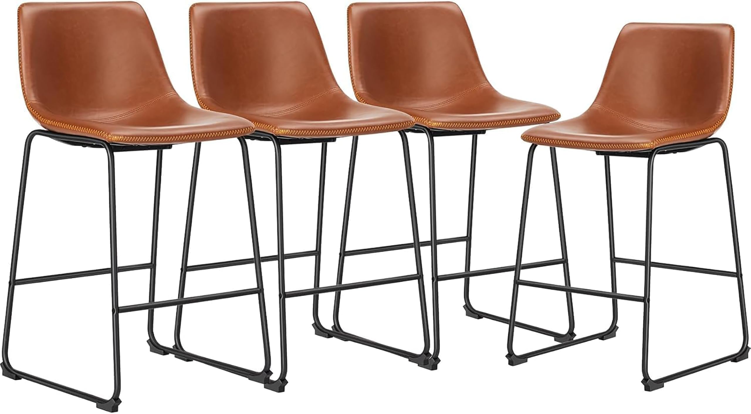 DUMOS 26 Inch Counter Height Bar Stools Set of 4, Modern Faux Leather High Barstools with Back and Metal Leg, Bar Chairs for Kitchen Island, Brown Image