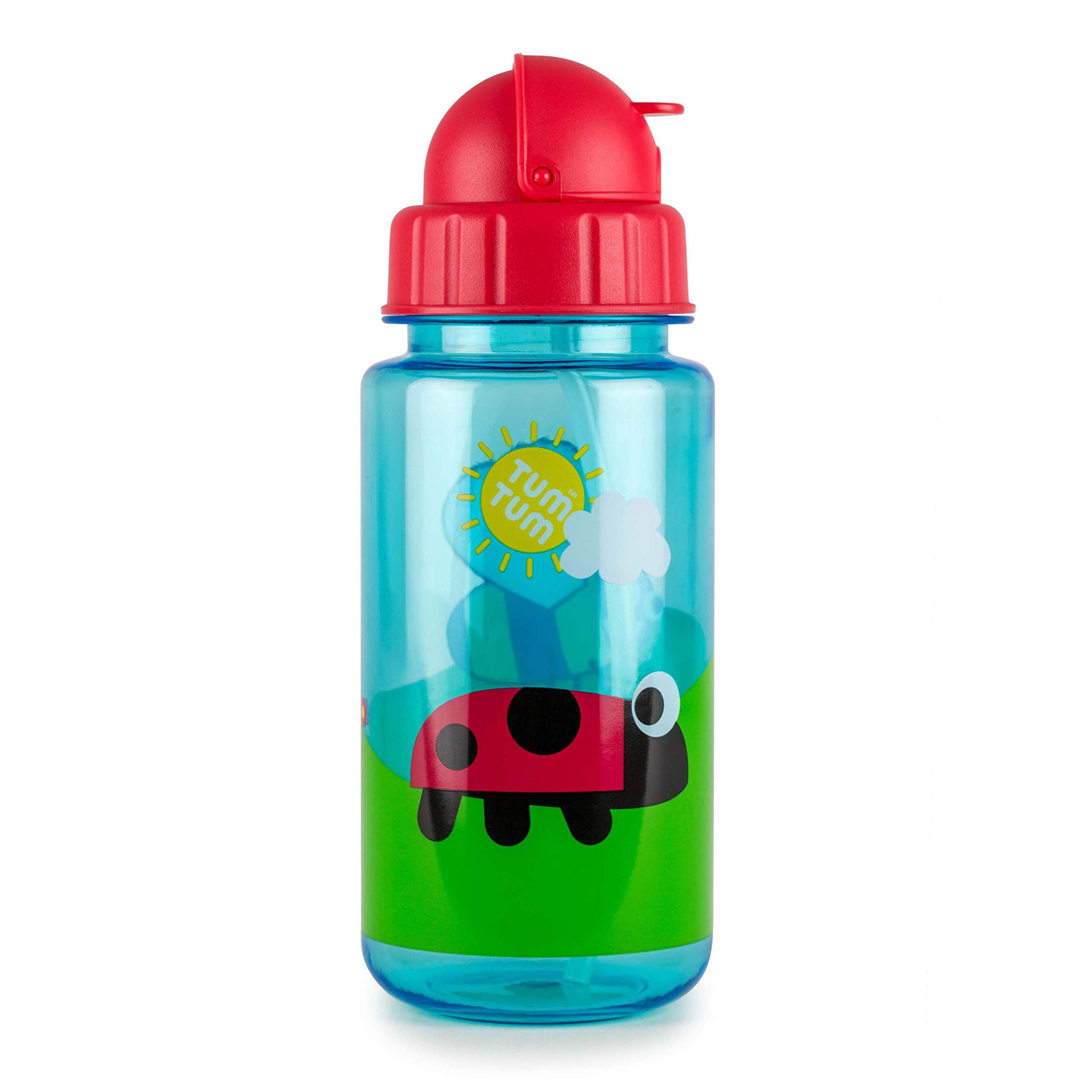 TUM TUM Flip Top Kids Water Bottle With Straw, Tritan Toddler Water Bottle, 400ml, BPA Free (Bugs)