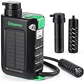 Greeshow Electric Portable Water Filter with Reusable 0.01 Micron Filter for Camping, Hiking, Survival with 3000mAh Portable Power Bank, Suport USB/Solar/Hand Crank Charing (Set of 2 Filters)