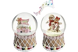 Aobaks S/2 Christmas Snow Globe, 100mm Water Globe，Musical Gingerbread Man and Candy House Snow Globes Collectible Figurines, Crystal Christmas Water Globe Resin Home Decor Figurines, Snowglobes