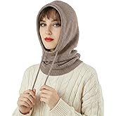 Hooded Scarf for Women 2-in-1 Balaclava Women Warm Knit Beanie Hat with Neck Warmer Ski Winter hat for Women Men