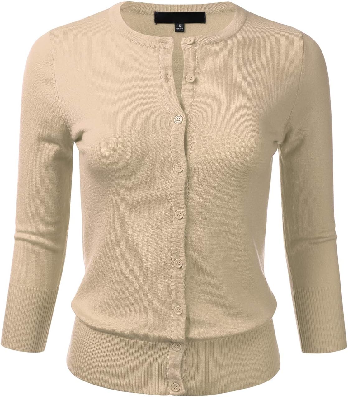 FLORIA Women's Button Down 3/4 Sleeve Crew Neck Knit Cardigan Sweater (S-3X)
