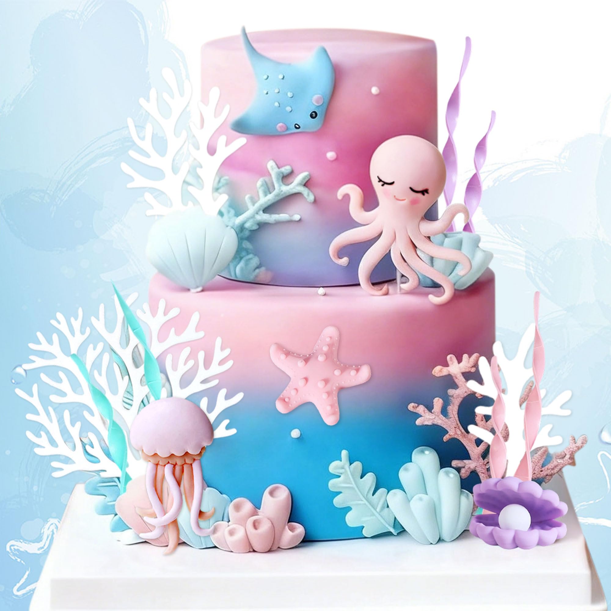 Under the Sea Ocean Birthday Cake Decorations Sea Party Favor Supplies for Ocean Theme Baby Shower Birthday Party
