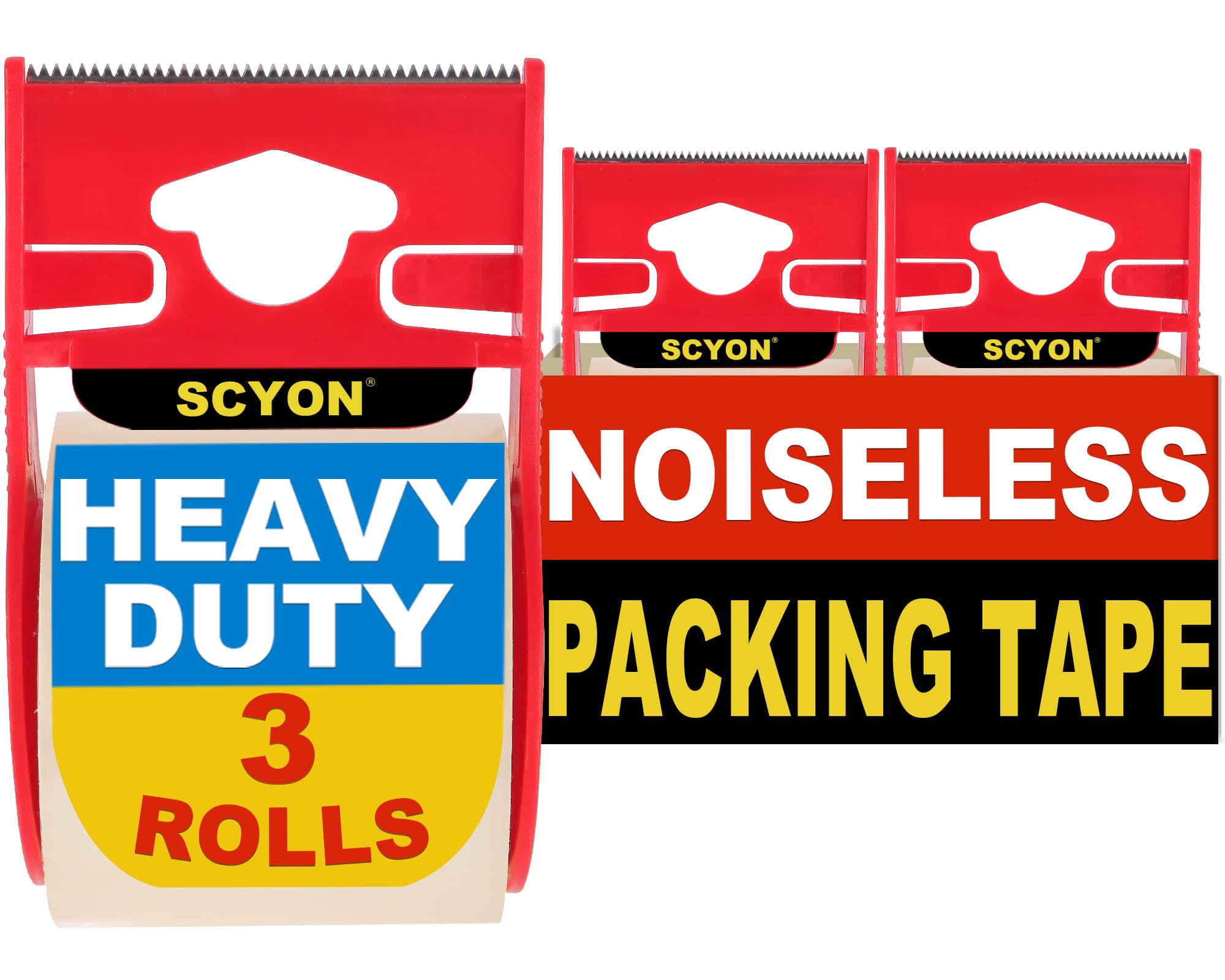 Photo 1 of 2 PACK SCYON Heavy Duty Clear Packing Tape with Dispenser, 3 Shipping Tape Rolls, Noiseless Moving and Packaging Tape for Mailing, Boxing Supplies, 2 mil?1.88” x 22.2 yd