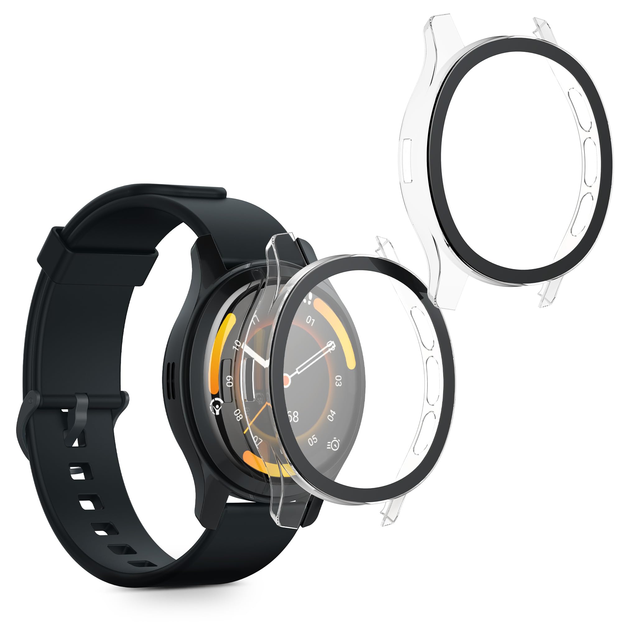 kwmobile Cover Compatible with Garmin Venu 3S Covers - 2x Tempered Glass with Plastic Frame - Transparent