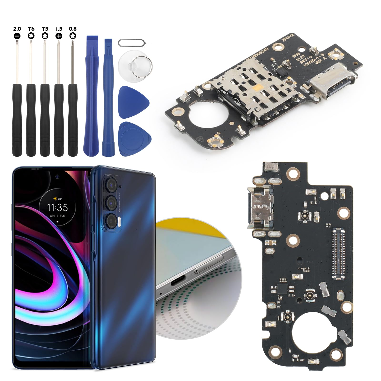 Photo 1 of Dock Connector for Motorola Moto Edge 5G Charging Port Flex Cable Replacement for Moto Edge 5G 2021 XT2141 USB Charger Dock Board Connector with Tools(Black)