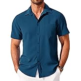 COOFANDY Shirts for Men Short Sleeve Button Down Shirt Casual Summer Beach Shirt