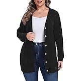 Lastshe Women's Plus Size Cardigan Sweaters Button Down Long Sleeve Fall Cardigans Knit Outwear with Pockets