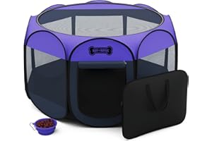 Ruff 'N Ruffus Portable Foldable Pet Playpen + Carrying Case & Collapsible Travel Bowl | Indoor/Outdoor use | Water Resistant | Removable Shade Cover (Extra Large (48" x 48" x 23.5") Free Bonus)