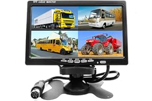 7 Inch Car Rearview Monitor, 4 Split Screen Car Digital Parking Split Screen Quad Monitor Support 4 Channels Video Input/Reve