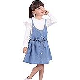 POLLİTO Set for Girls Denim Pinafore Dress and Sweatshirt | Ruffled Sweatshirt and Denim Pinafore Dress | Outfits for Girls