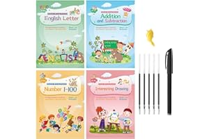Magic Ink Copybooks for Kids Reusable Handwriting Workbooks for Preschools Grooves Template Design and Handwriting Aid(4 Book