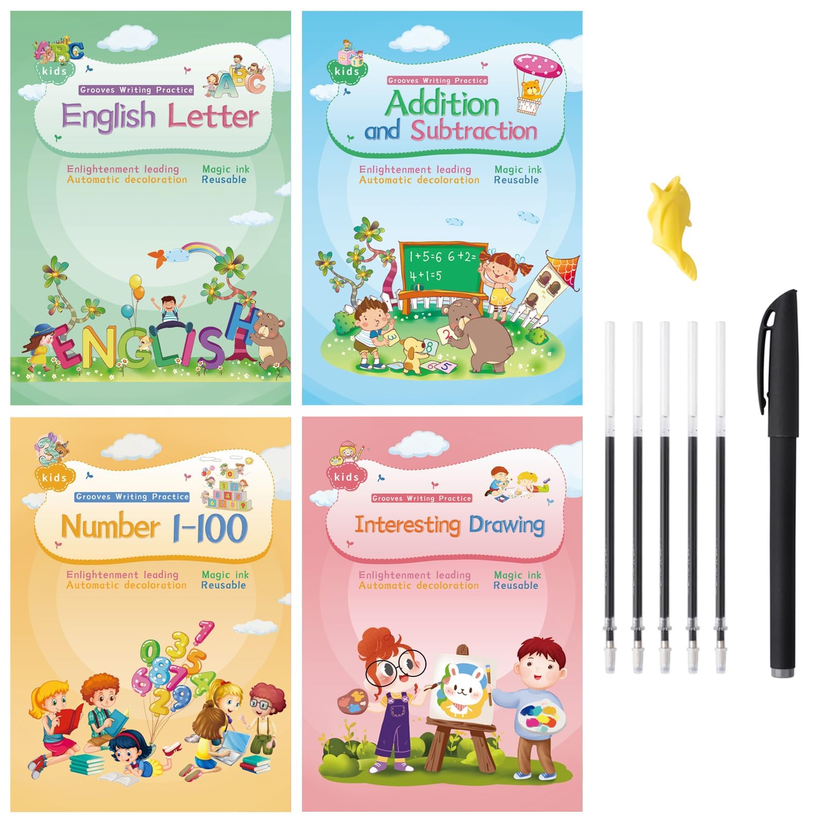Photo 1 of Magic Ink Copybooks for Kids Reusable Handwriting Workbooks for Preschools Grooves Template Design and Handwriting Aid (4)