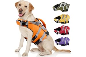 Kuoser Dog Life Jacket, High Visibility Ripstop, Adjustable for Medium Dogs, OrangeCamo
