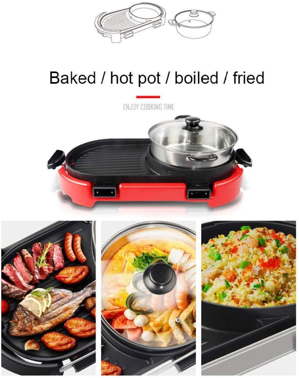 review HAMIMI Hot Pot Electric Cooker, 2850 Watts Detachable Control Greenhouse Inside - Outdoor Electric Grill, 5 Speed Adjustment Automatic Temperature Control Barbecue Pot (Color : Red)