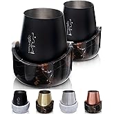 Gusto Nostro Marble Wine Chiller for Glass and Stainless Steel Tumbler Set of 2 - Wine Glass Chiller Holder for Freezer - Cool Set of Two Chillers & Stemless Wine Metal Tumblers for Home, Bar (Black)