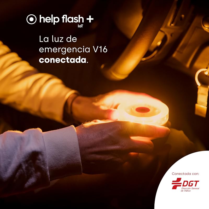 +, Luz de Emergencia V16 con Geolocalización y más de 290 candelas de potencia, Exigible a partir de 2026, Conectada con DGT 3.0, Señal V-16 para Coches, plan de datos incluido