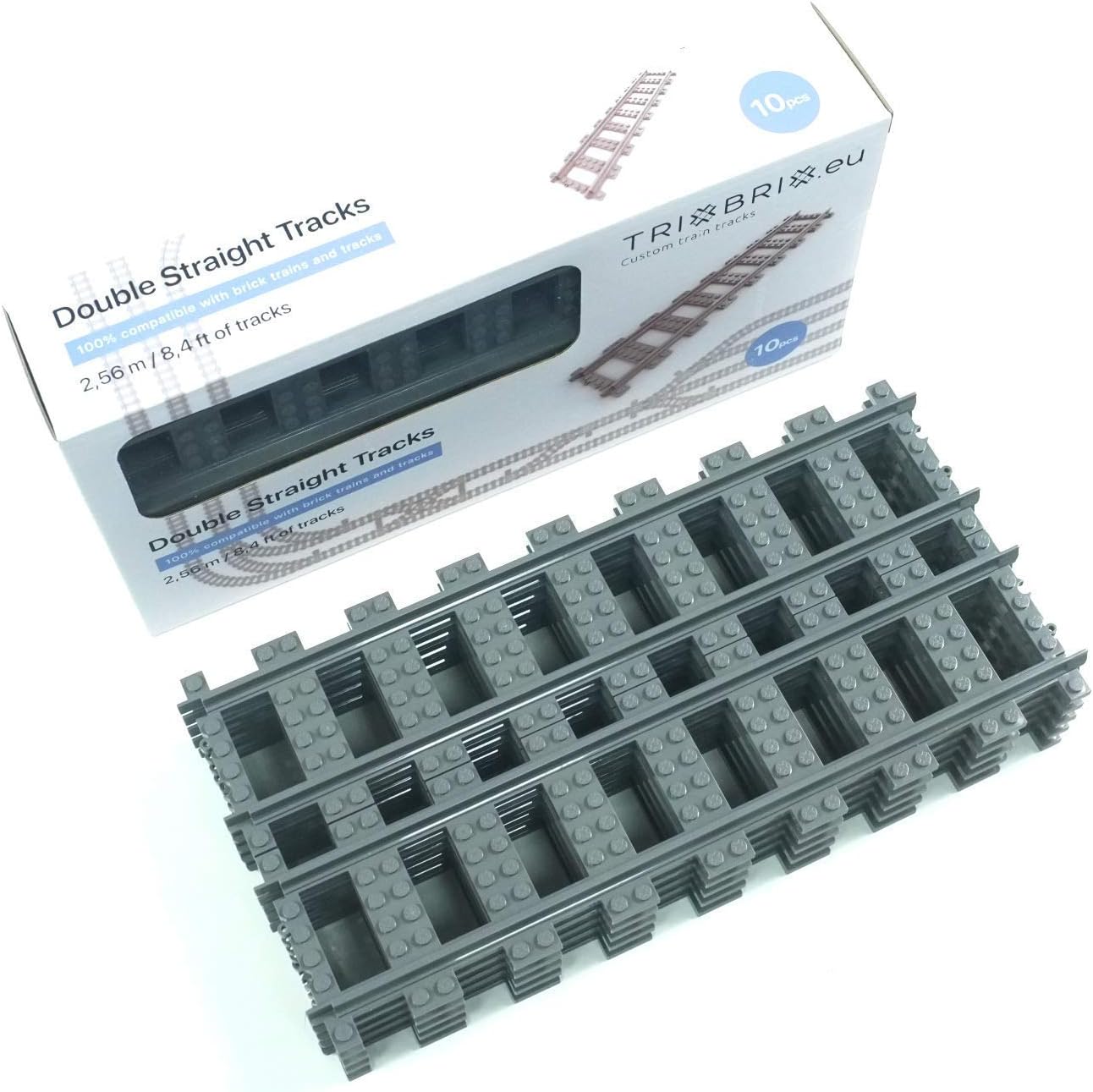 Double Straight Tracks Box, Pack of 10 Compatible with Lego City Train Sets 60197 60198 10277 60205 60238